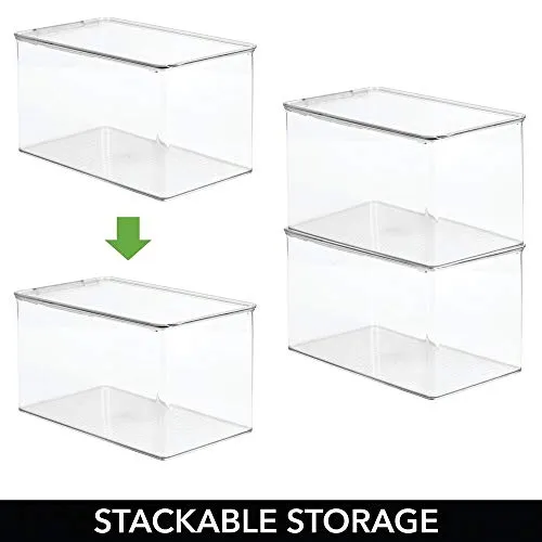 mDesign Stackable Closet Plastic Storage Box with Lid - Container for Organizing Child's/Kids Toys, Action Figures, Crayons, Markers, Building Blocks, Puzzles, Crafts - 7" High, 2 Pack - Clear