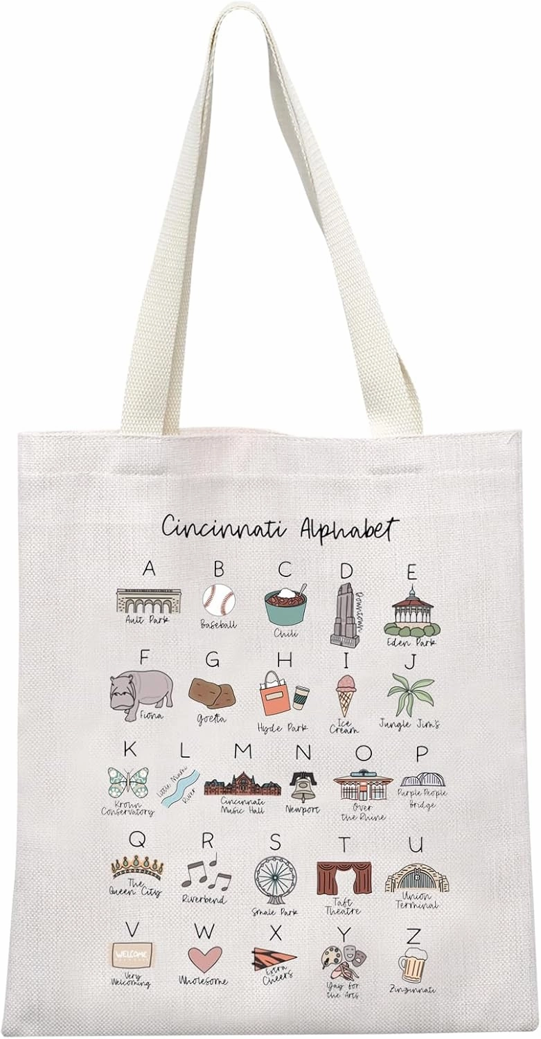 MEIKIUP Cincinnati Alphabet Tote Bag Cincinnati Souvenir Gift Cincinnati Travel Bag Ohio Cincinnati Welcome Gift
