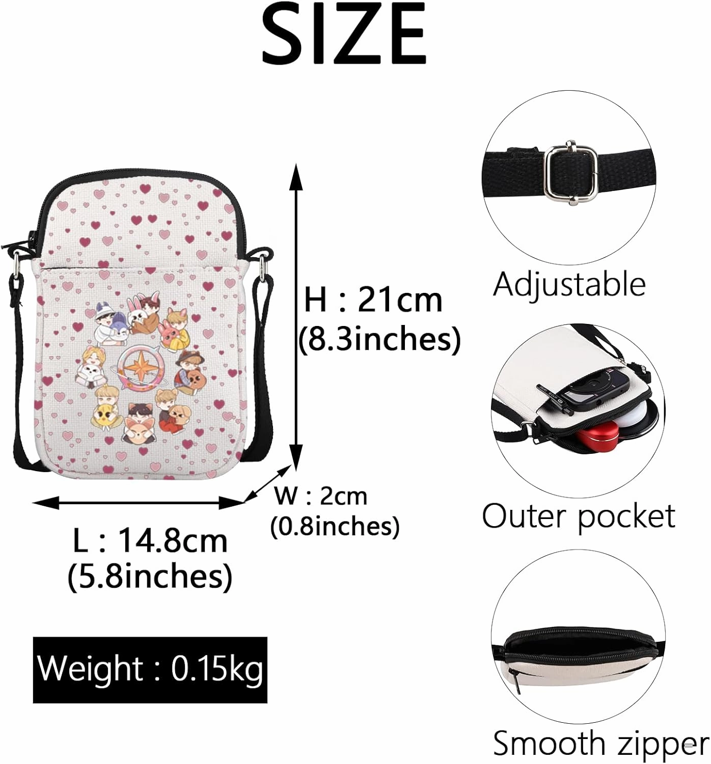 MEIKIUP Stay Fandom Tote Bag K-POP Group Gift K-POP Idol Fans Shoulder Bag Character Bag K-POP Music Lover Merch