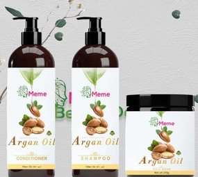MEME Argan Oil Shampoo, Conditioner & Hair Mask Set - Sulfate-Free Moroccan Care with Keratin - Deep Moisture for Curly, Straight, Dry & Damaged Hair - Anti-Frizz Salon Technology.