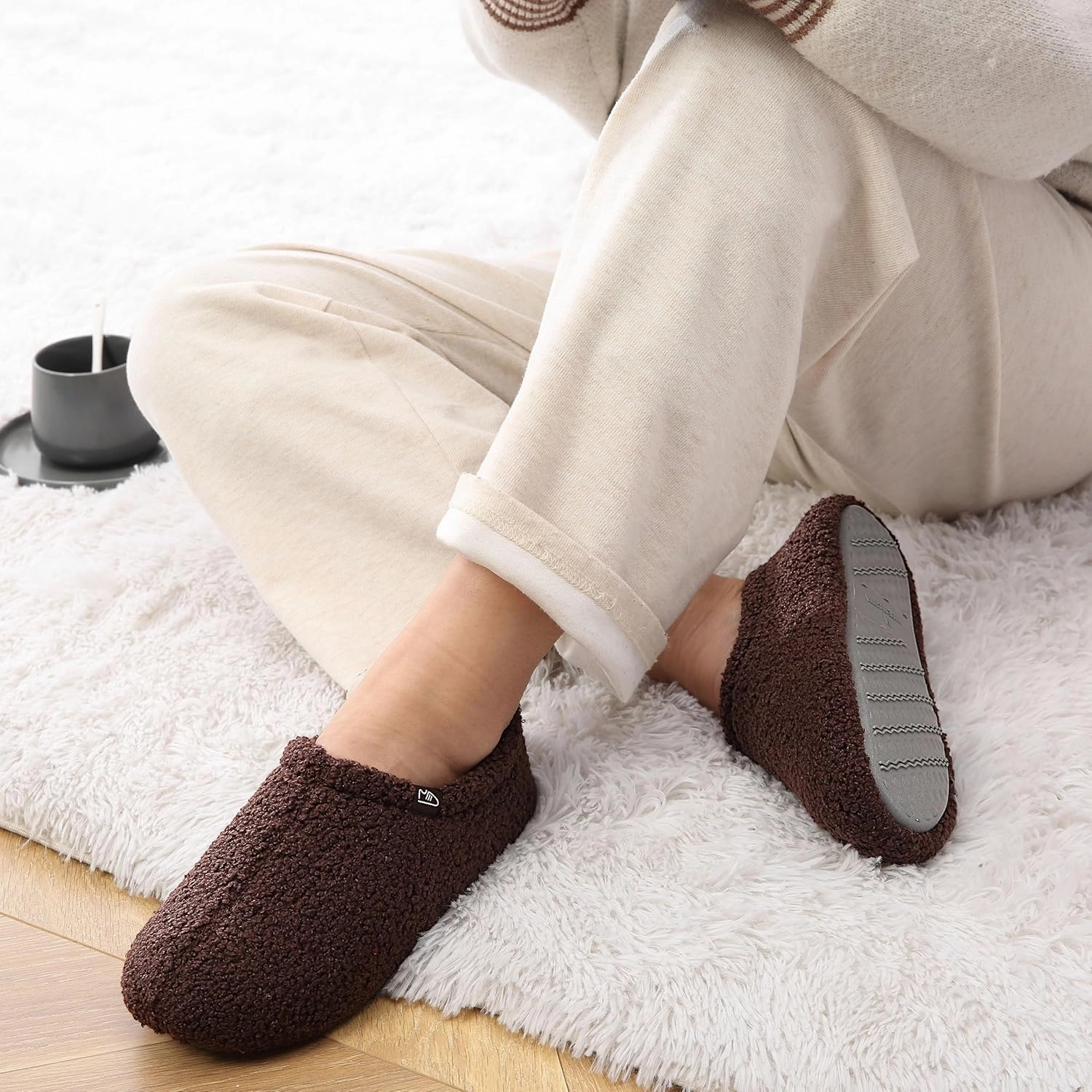 Memory Foam Slippers Indoor Women's Curly Fleece Home Shoes Soft Warm House Slippers