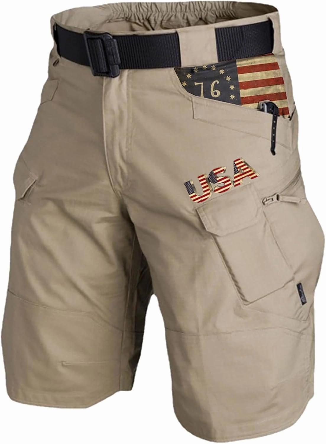 Men's 4th of July Cargo Shorts Patriotic Tactical Shorts Zipper Pockets Hiking Shorts Stretchy Waist Pants