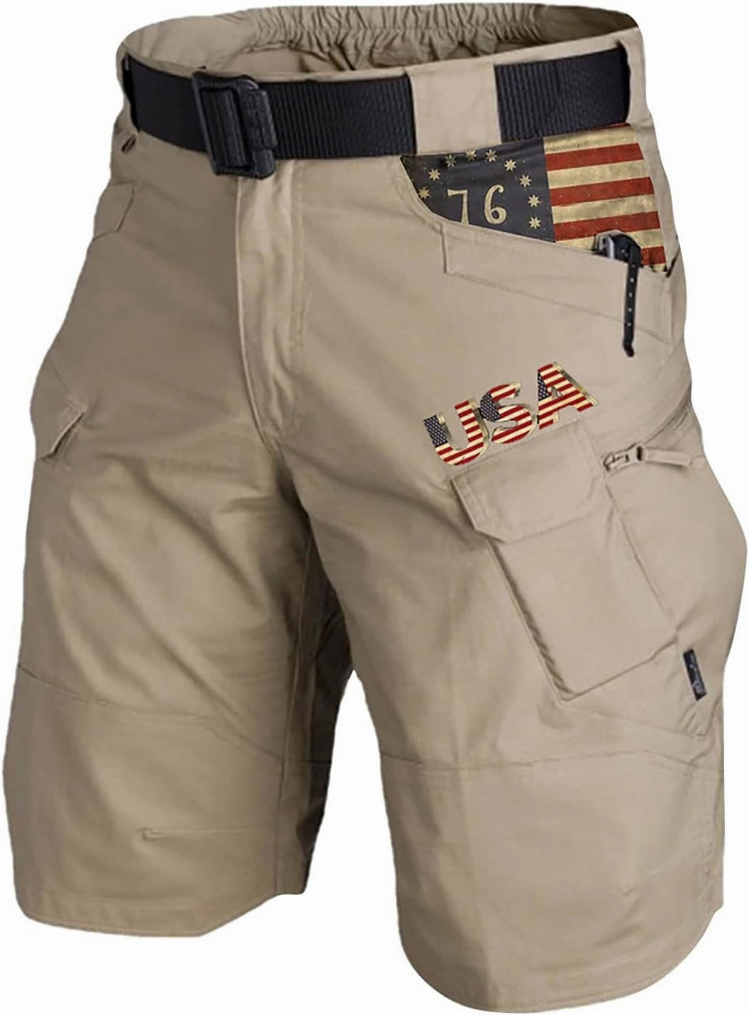 Men's 4th of July Cargo Shorts Patriotic Tactical Shorts Zipper Pockets Hiking Shorts Stretchy Waist Pants