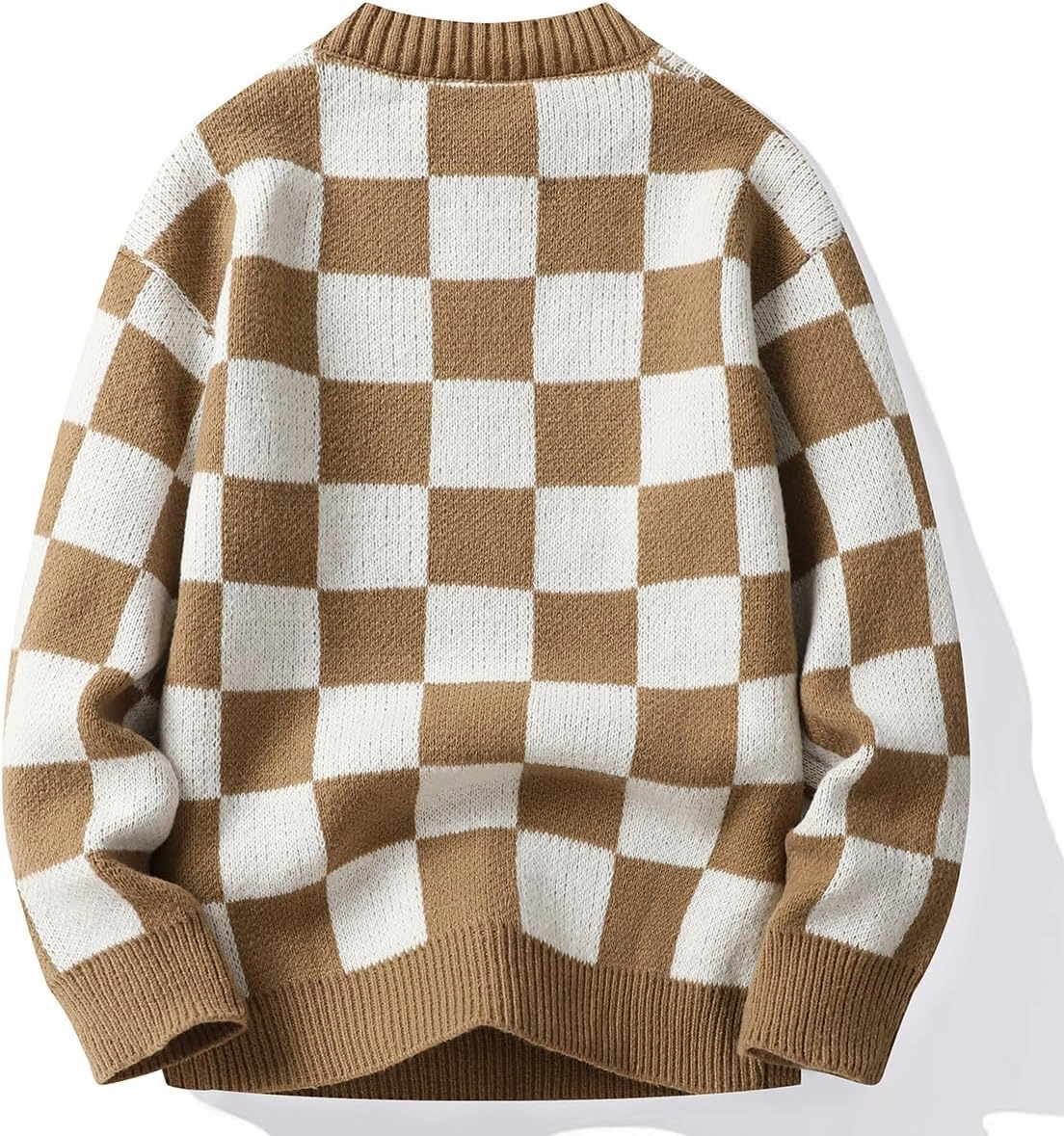 Men's Classic Fit Funny Bear Sweaters Long Sleeve Crewneck Plaid Pullover Sweaters
