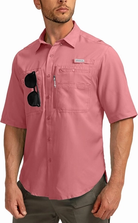 Men's Fishing Shirts with Zipper Pockets UPF 50  Lightweight Cool Short Sleeve Button Down Shirts for Men Casual Hiking
