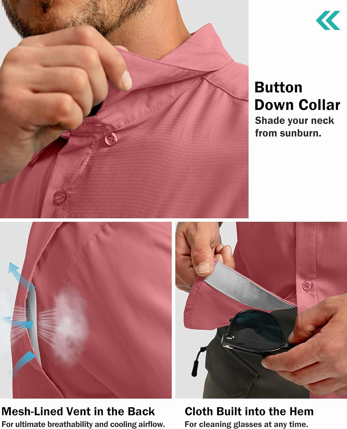 Men's Fishing Shirts with Zipper Pockets UPF 50  Lightweight Cool Short Sleeve Button Down Shirts for Men Casual Hiking