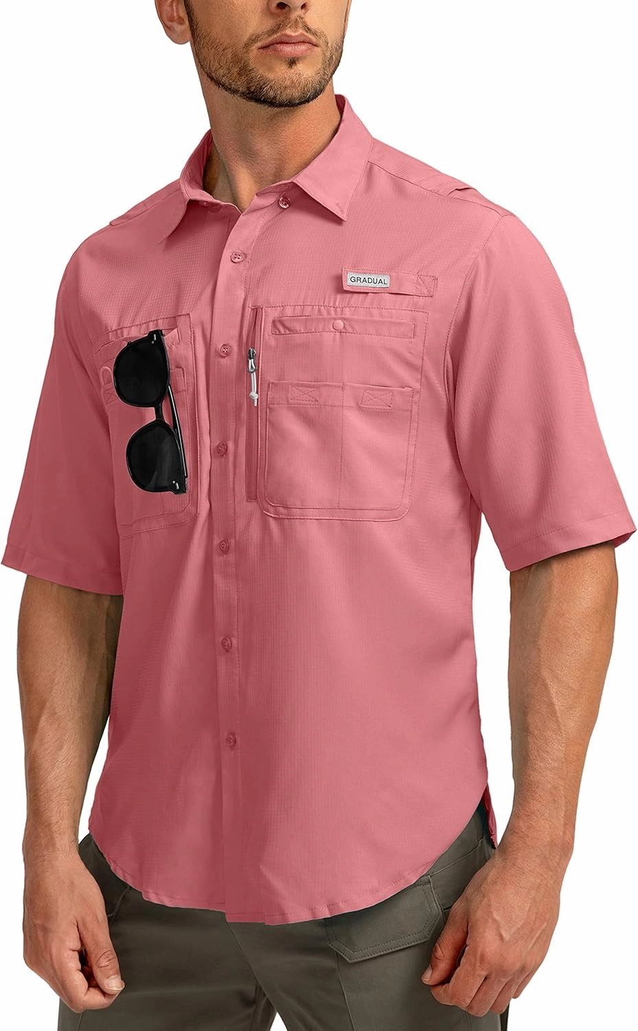 Men's Fishing Shirts with Zipper Pockets UPF 50  Lightweight Cool Short Sleeve Button Down Shirts for Men Casual Hiking