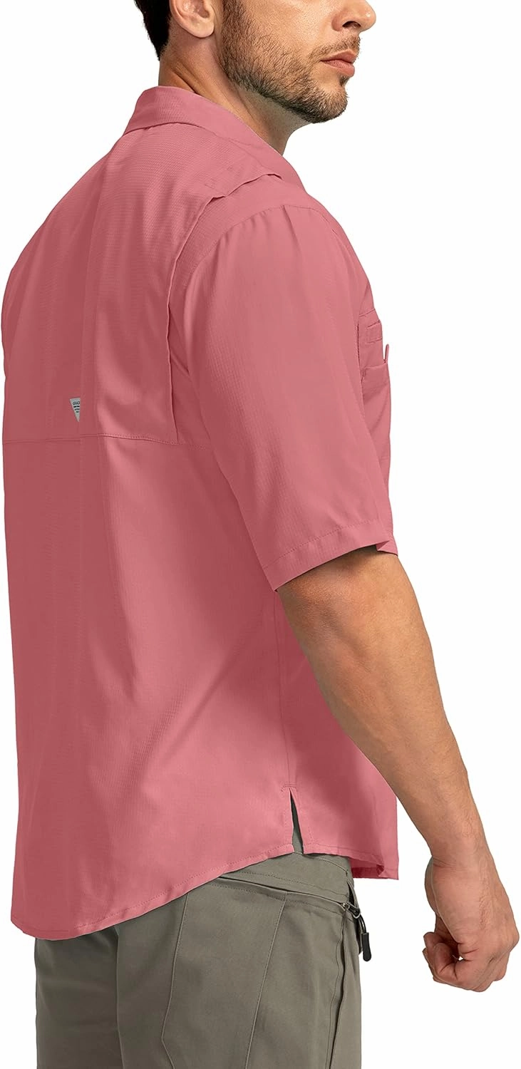 Men's Fishing Shirts with Zipper Pockets UPF 50  Lightweight Cool Short Sleeve Button Down Shirts for Men Casual Hiking