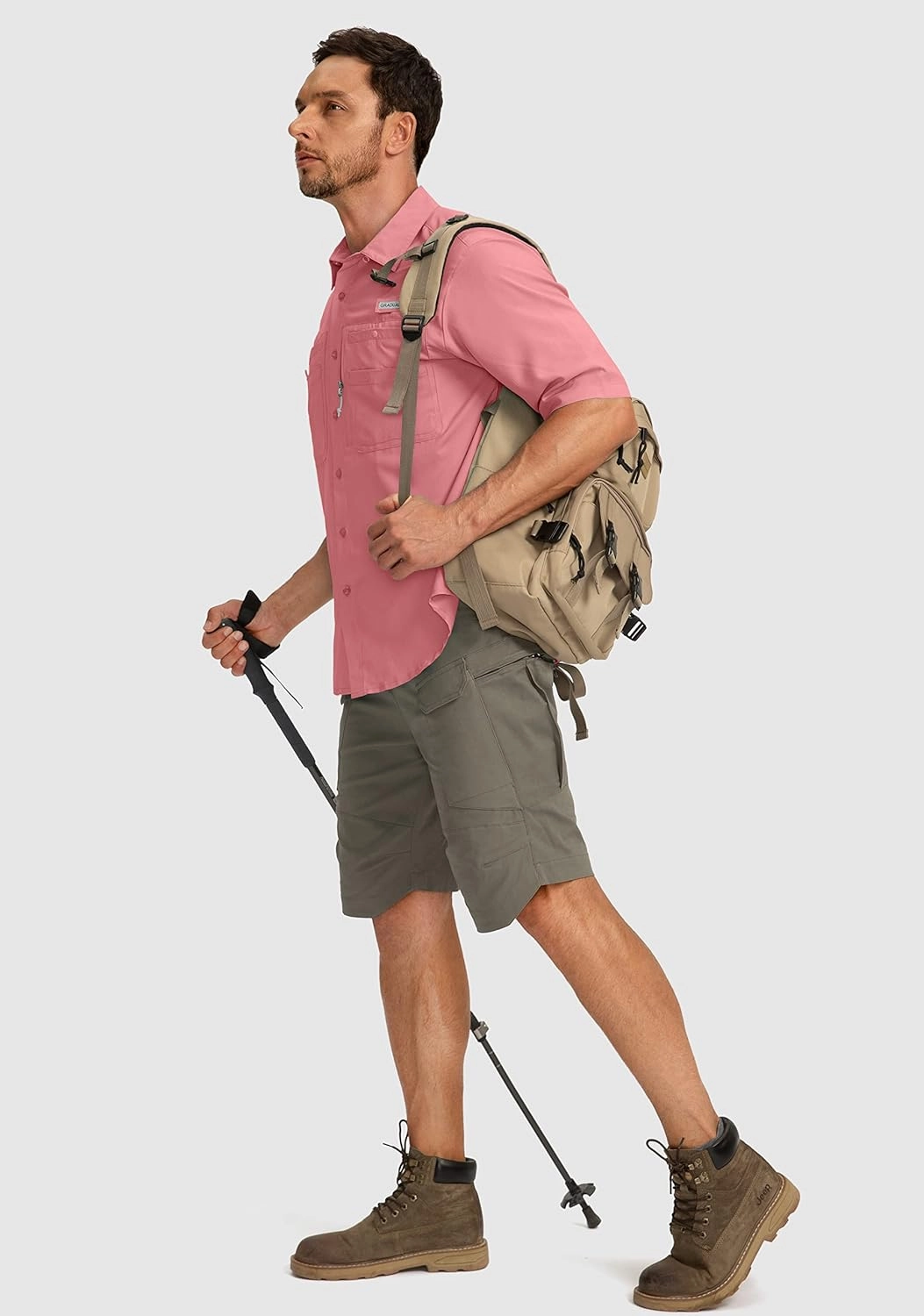 Men's Fishing Shirts with Zipper Pockets UPF 50  Lightweight Cool Short Sleeve Button Down Shirts for Men Casual Hiking
