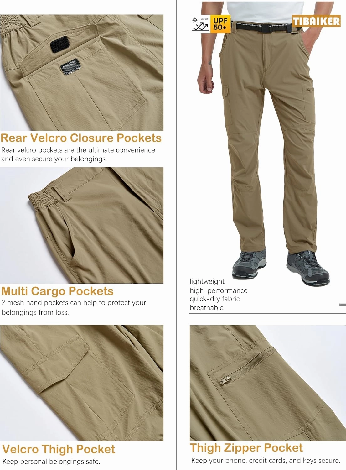 Men's Hiking Tactical Cargo Work Pants Quick Dry Waterproof Lightweight Travel Fishing Camping Outdoor Pants