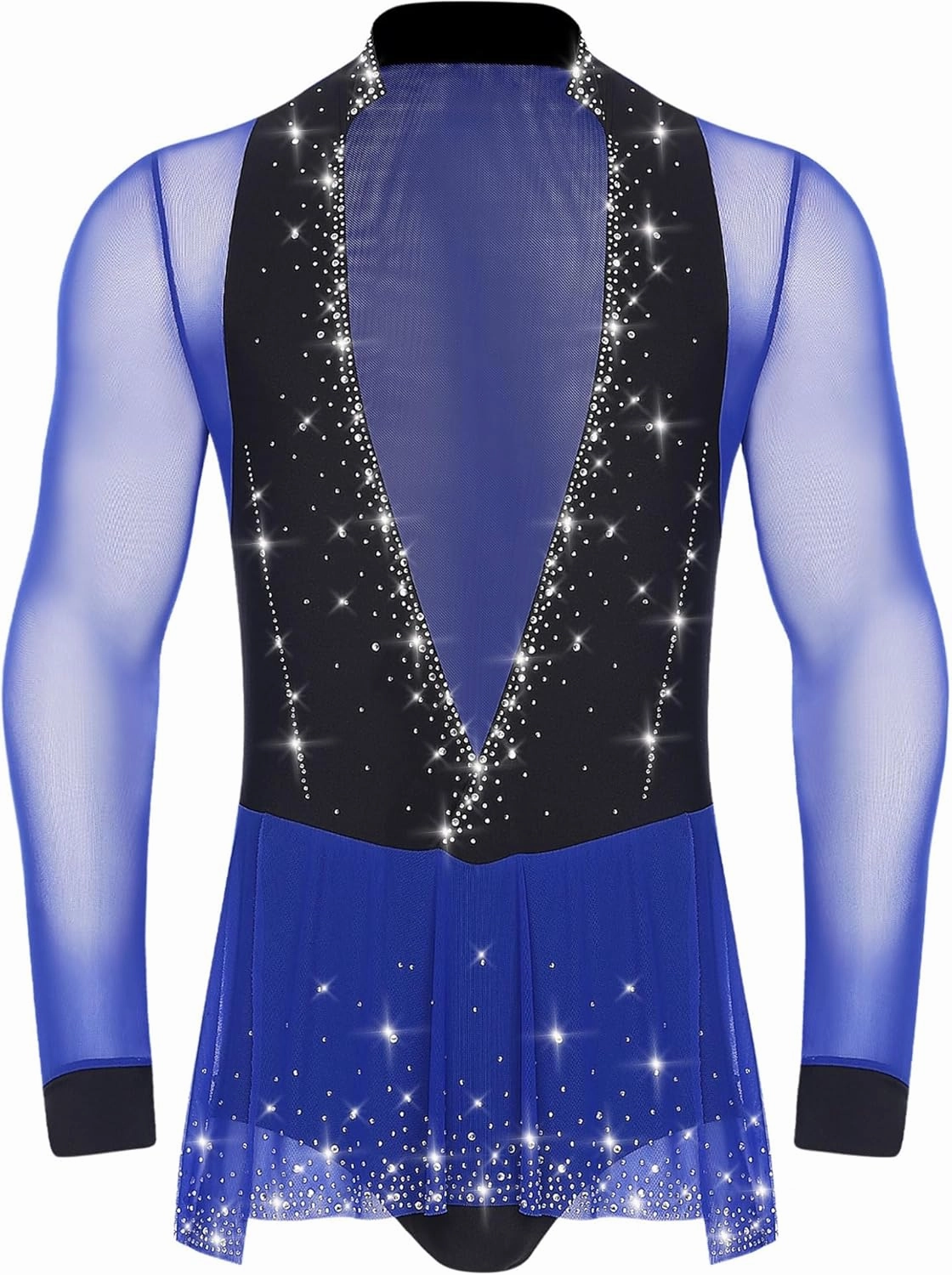 Men's Latin Dance Leotard Shiny Rhinestones Deep V-neck Bodysuit Ballroom Salsa Samba Tops
