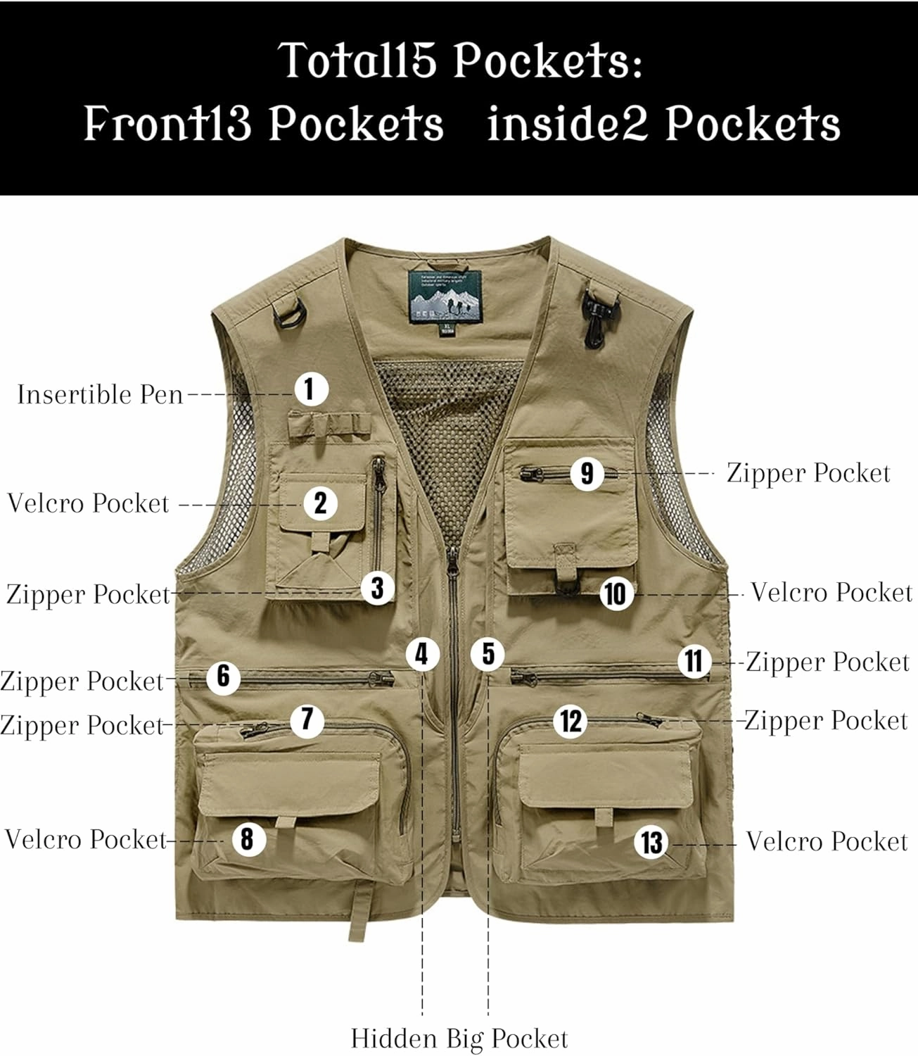 Men's Lightweight Mesh Fishing Vest Utility Outdoor Multi-Pocket Hunting Cargo Vest
