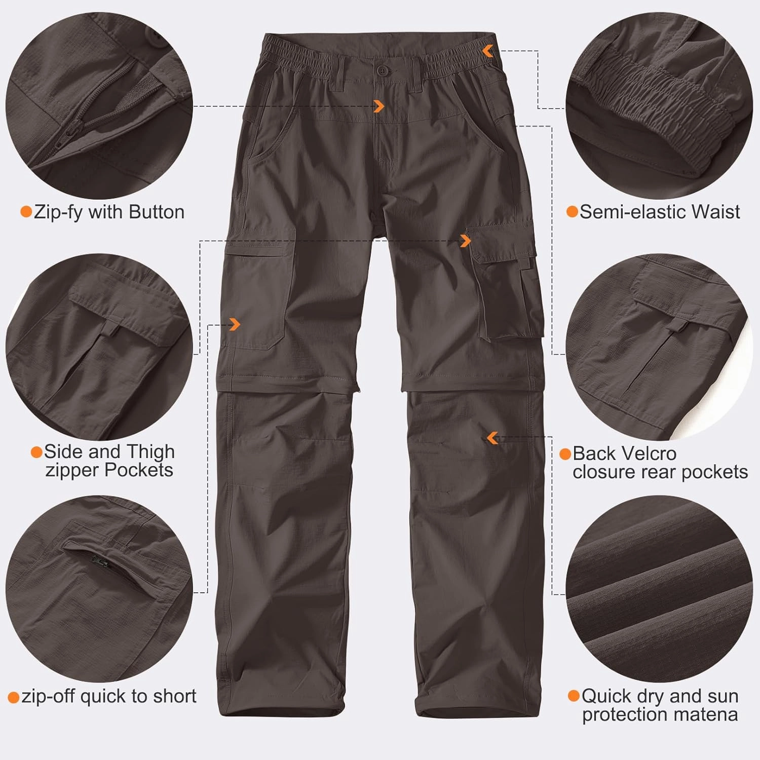 Men's Outdoor Quick Dry Convertible Lightweight Hiking Fishing Zip Off Safari Trousers