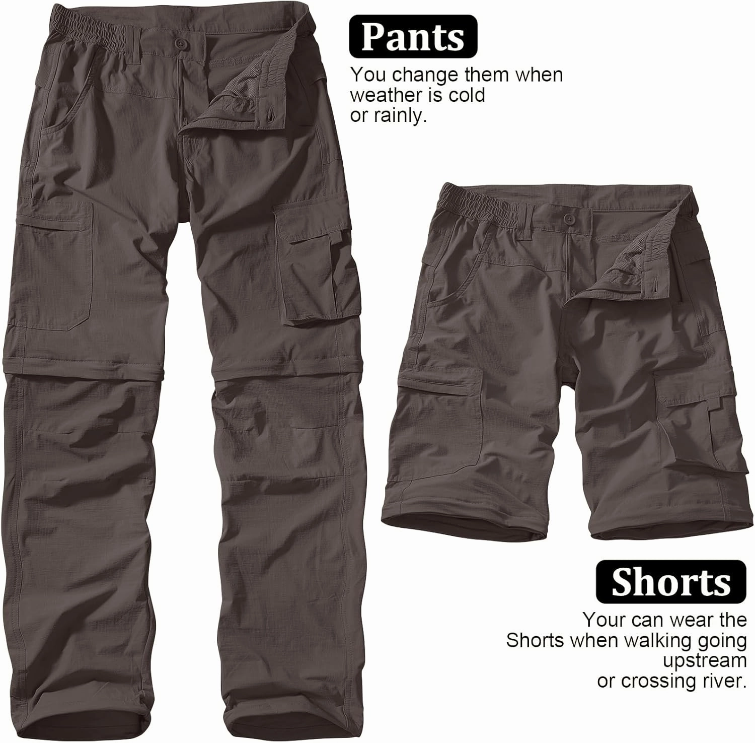 Men's Outdoor Quick Dry Convertible Lightweight Hiking Fishing Zip Off Safari Trousers