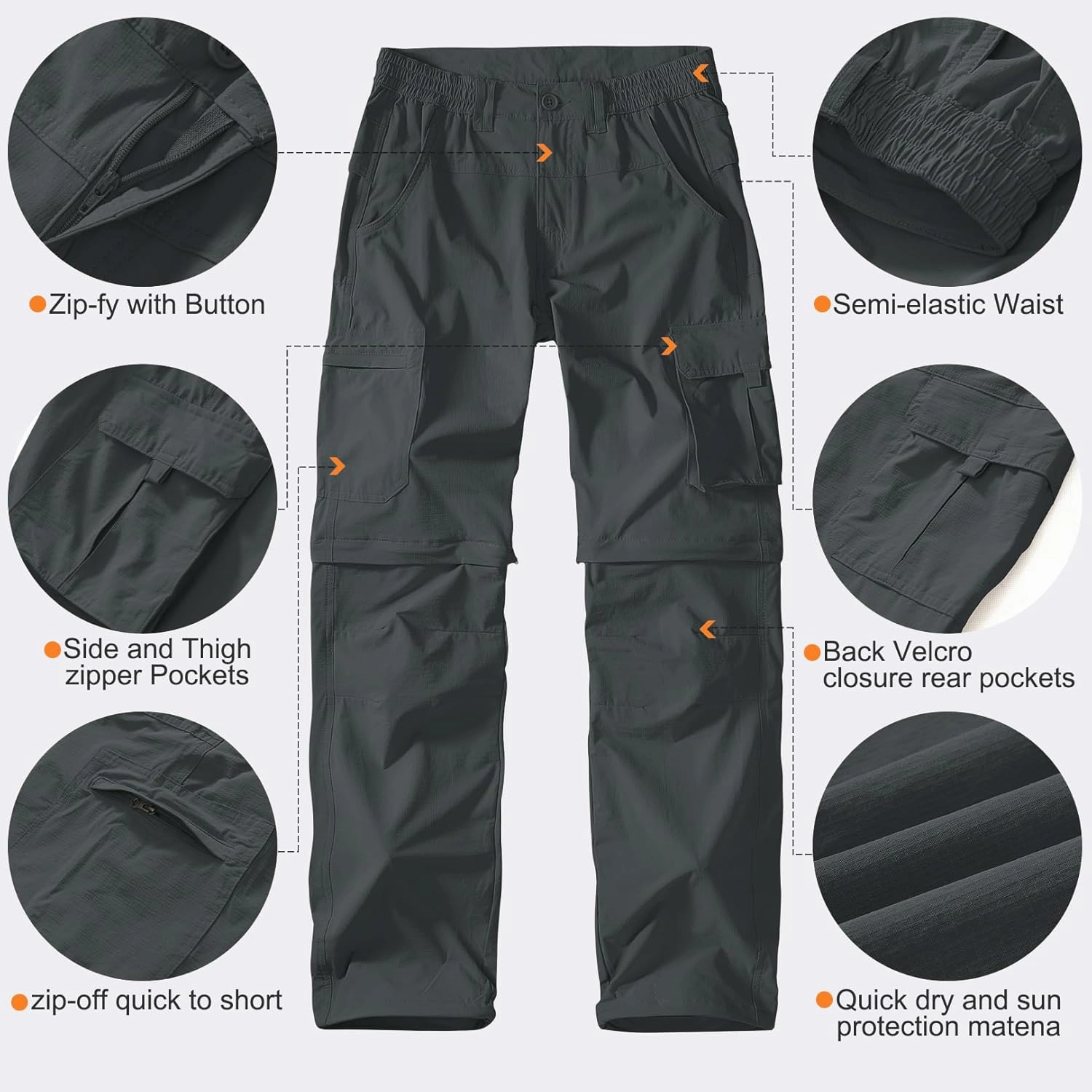 Men's Outdoor Quick Dry Convertible Lightweight Hiking Fishing Zip Off Safari Trousers