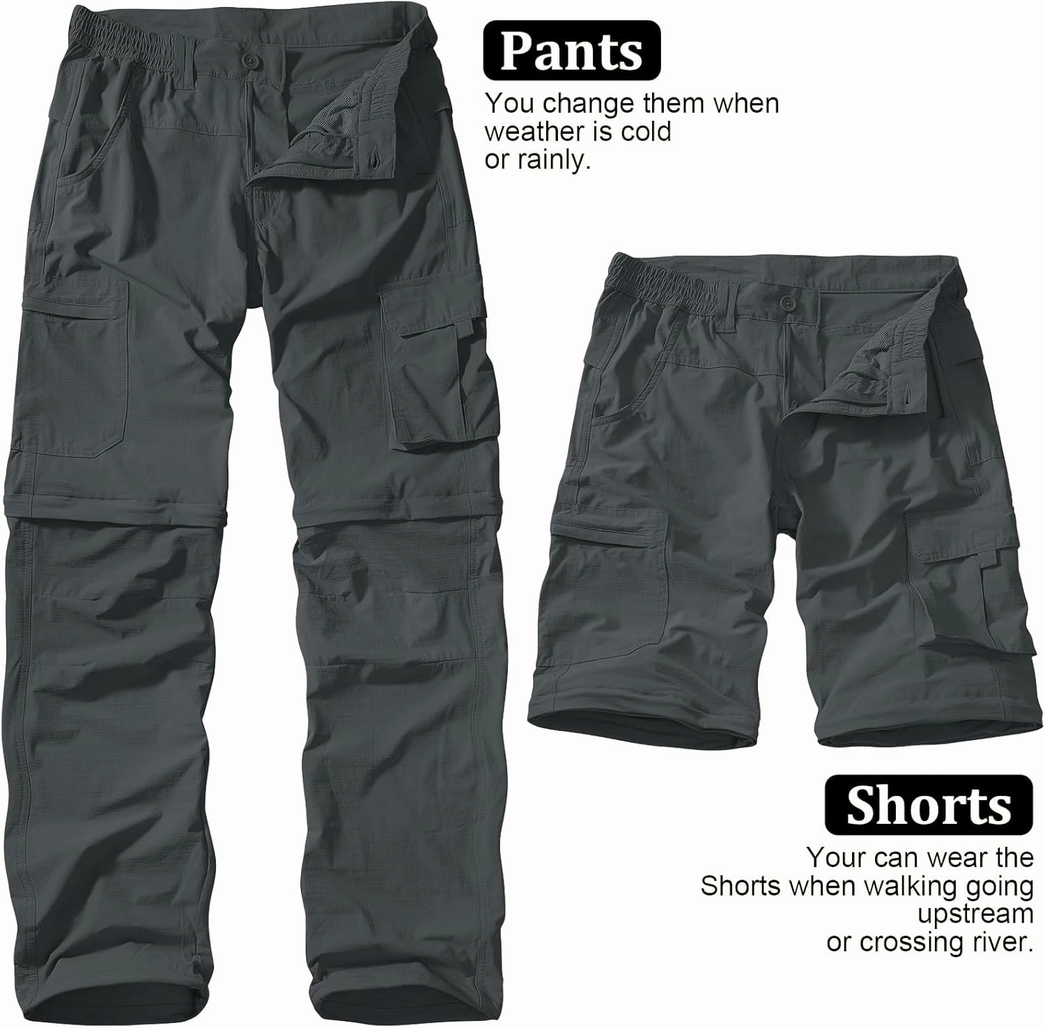 Men's Outdoor Quick Dry Convertible Lightweight Hiking Fishing Zip Off Safari Trousers