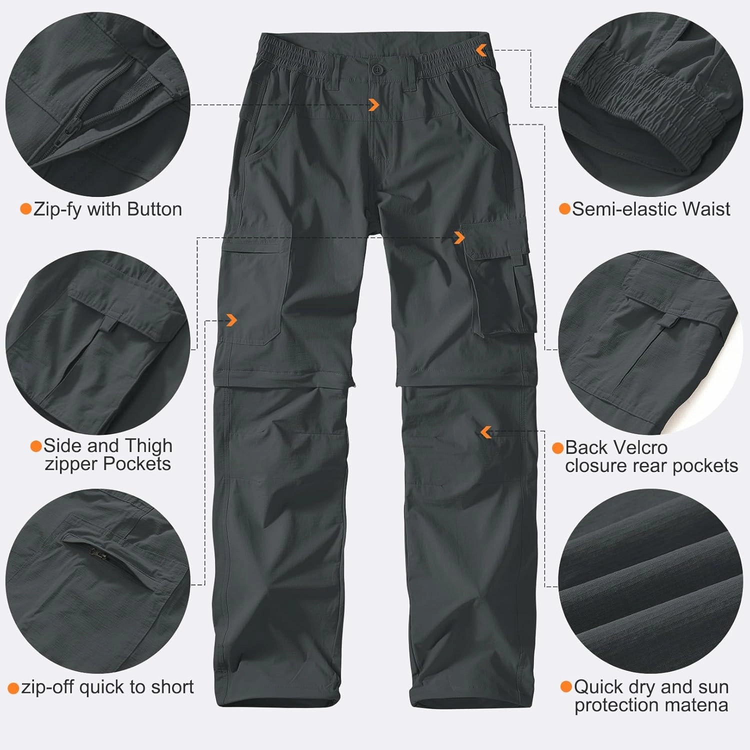 Men's Outdoor Quick Dry Convertible Lightweight Hiking Fishing Zip Off Safari Trousers
