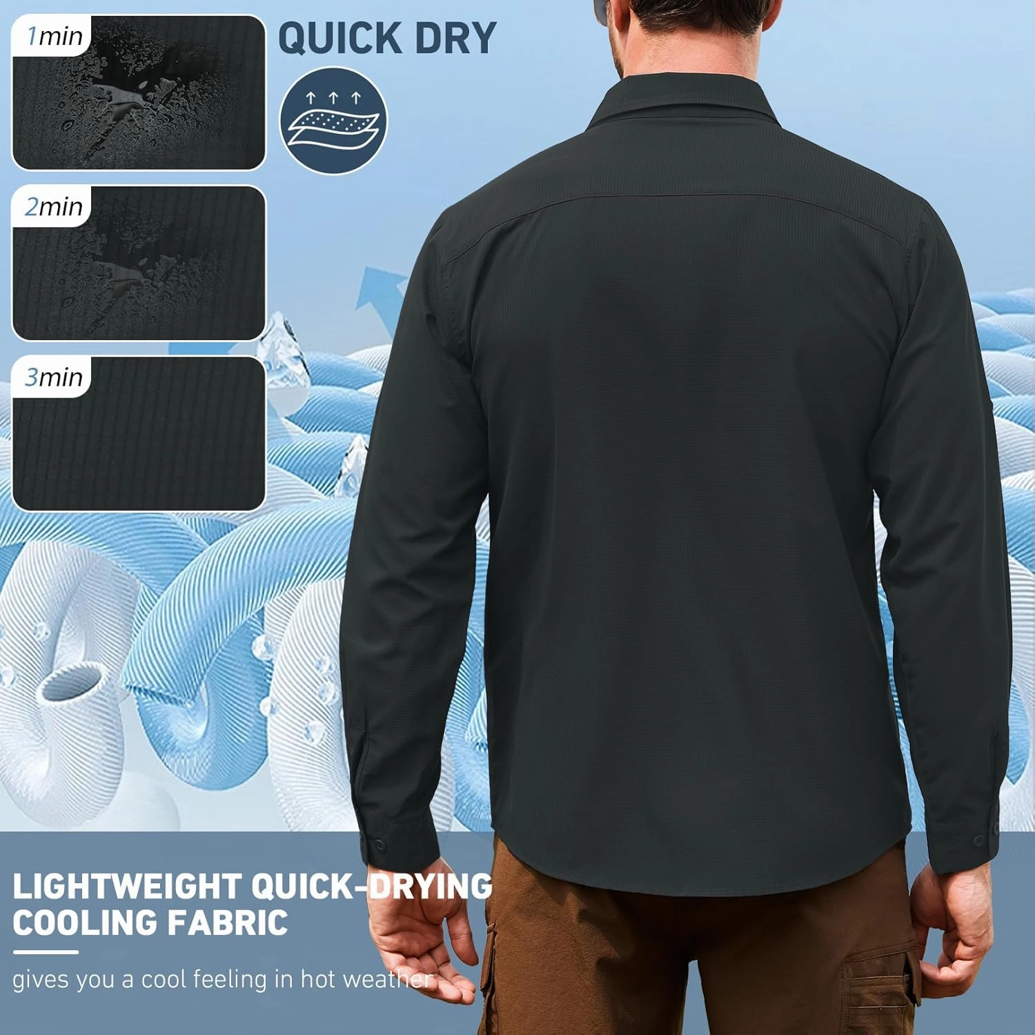 Men's Safari Hiking UPF 50  UV Long Sleeve Work Shirt Lightweight Quick Dry Cooling Outdoor Sun Protection Fishing Shirts