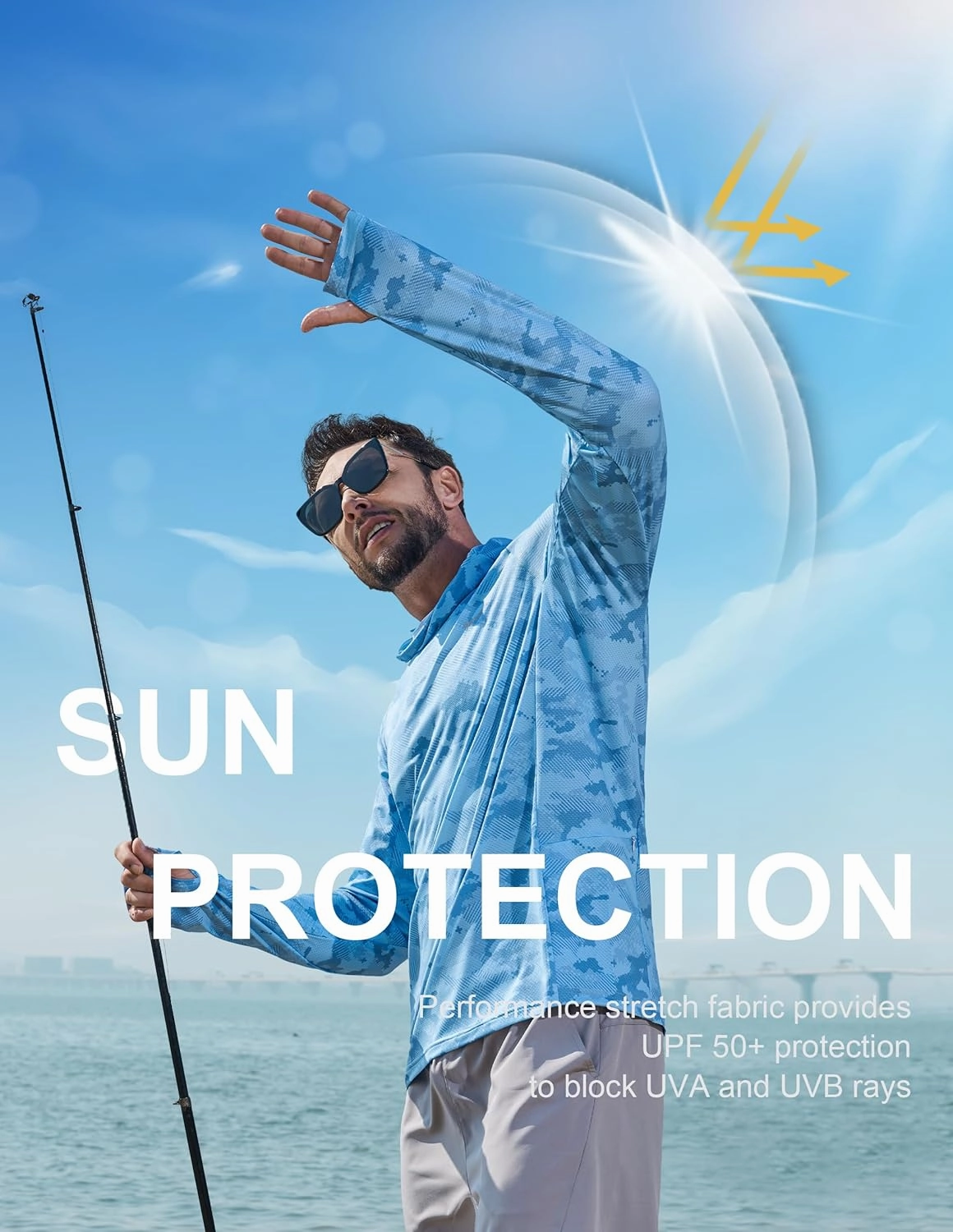 Men's Sun Protection Fishing Shirts UPF 50  Lightweight Hoodie Long Sleeve UV SPF Hooded Shirts with Mask Rash Guard