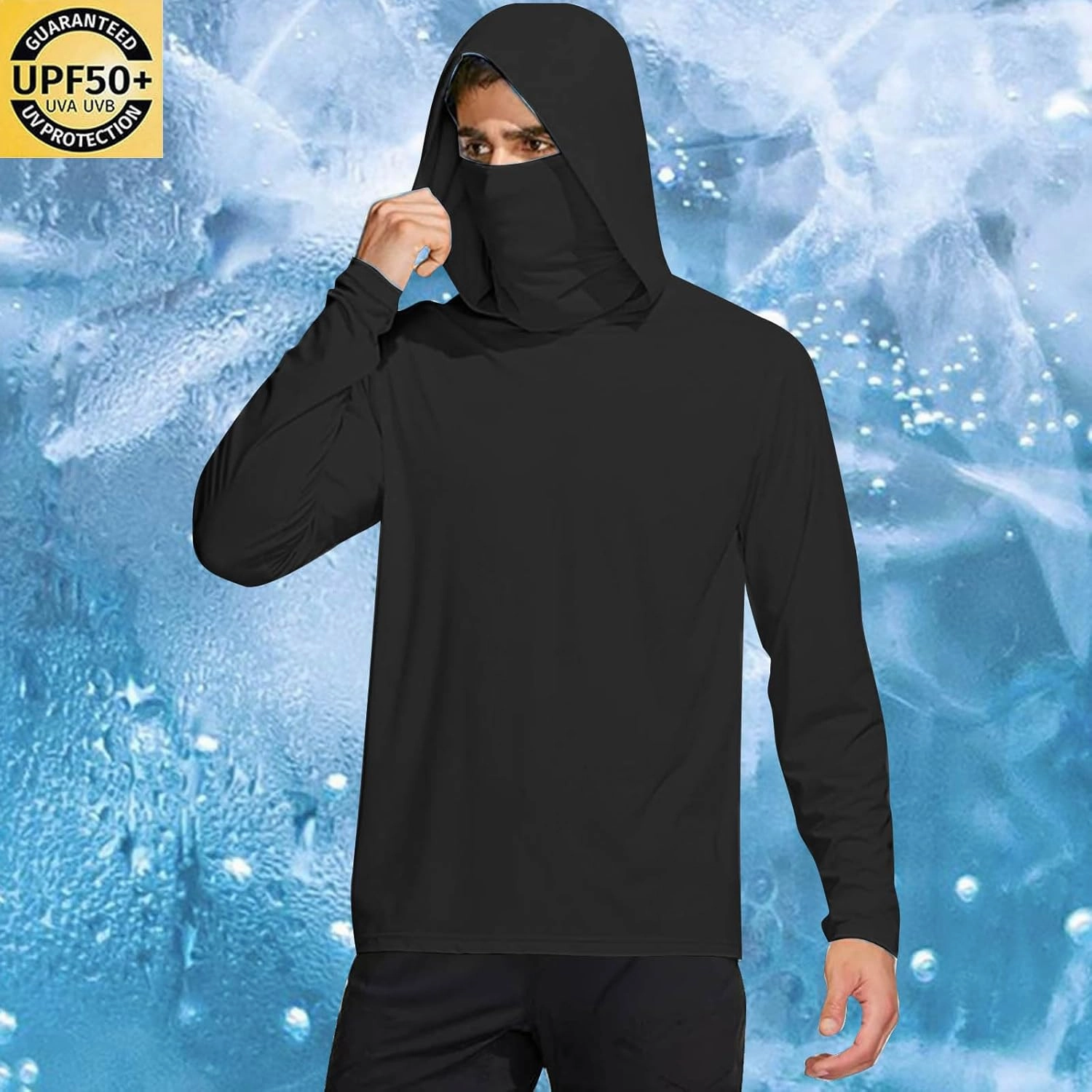 Men's UPF 50  Sun Protection Shirts UV SPF Long Sleeve Hoodies with Mask Summer Outdoor Fishing Rash Guards Shirts
