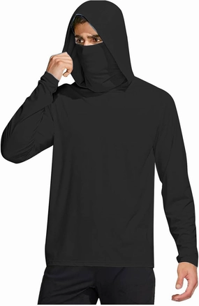 Men's UPF 50  Sun Protection Shirts UV SPF Long Sleeve Hoodies with Mask Summer Outdoor Fishing Rash Guards Shirts
