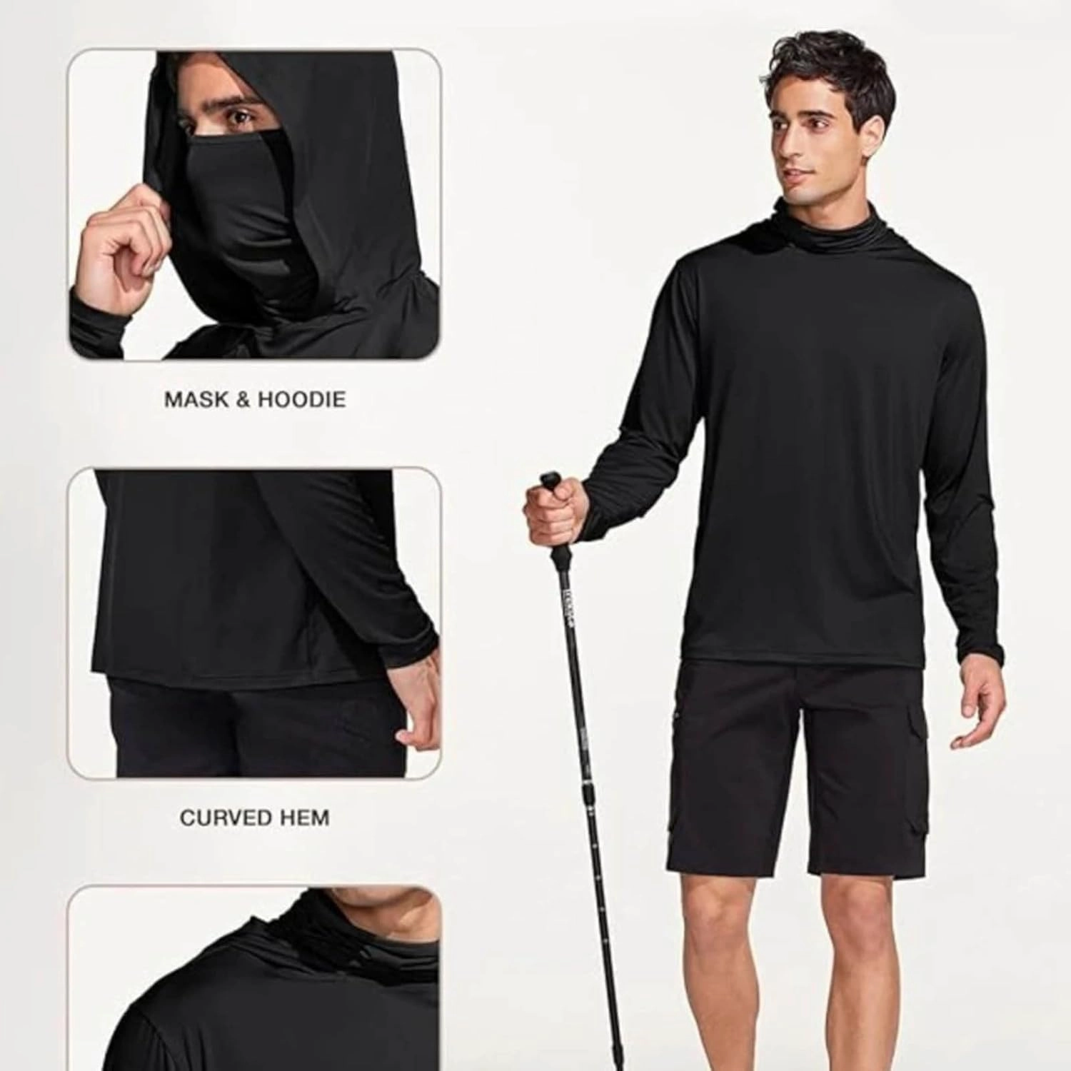 Men's UPF 50  Sun Protection Shirts UV SPF Long Sleeve Hoodies with Mask Summer Outdoor Fishing Rash Guards Shirts