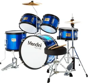 Mendini by Cecilio Kids Drum Set, 5 Piece 16 Inch Junior Drums Kit with Bass, Toms, Snare Drum, Cymbal, Hi-Hat, Drumsticks & Seat for Beginner Student (Metallic Blue)
