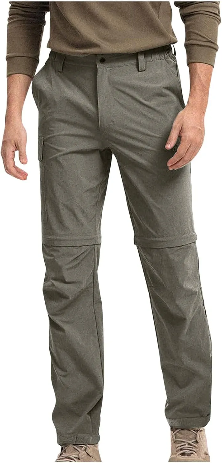 Mens Convertible Hiking Pants Quick Dry Zip Off Lightweight Waterproof Fishing Safari Travel Cargo Pants with Pockets