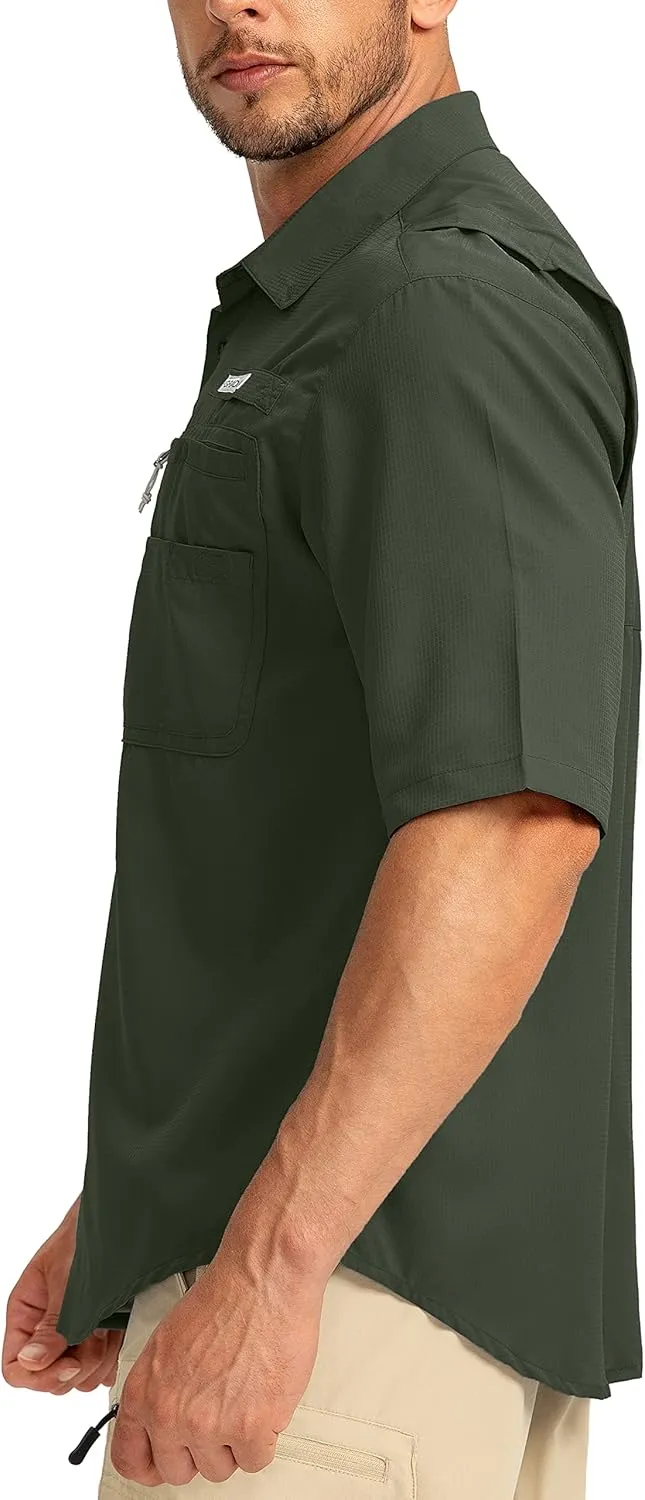Men's Fishing Shirts with Zipper Pockets UPF 50  Lightweight Cool Short Sleeve Button Down Shirts for Men Casual Hiking