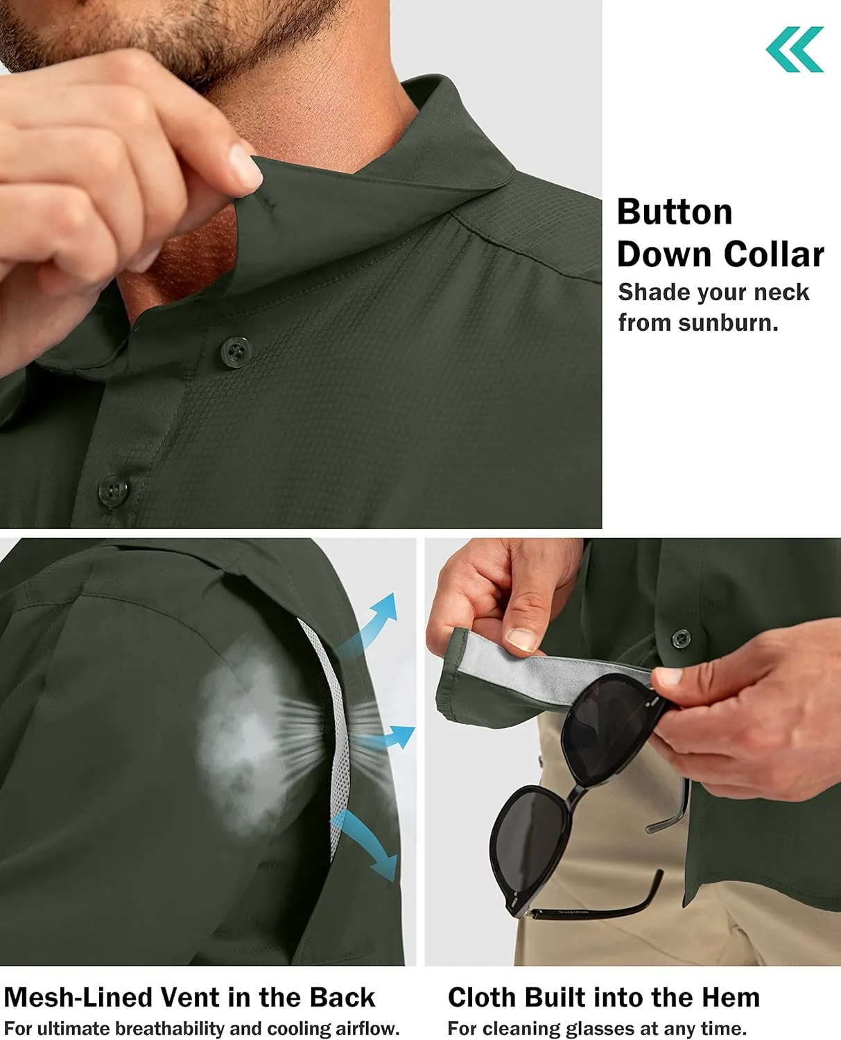 Men's Fishing Shirts with Zipper Pockets UPF 50  Lightweight Cool Short Sleeve Button Down Shirts for Men Casual Hiking
