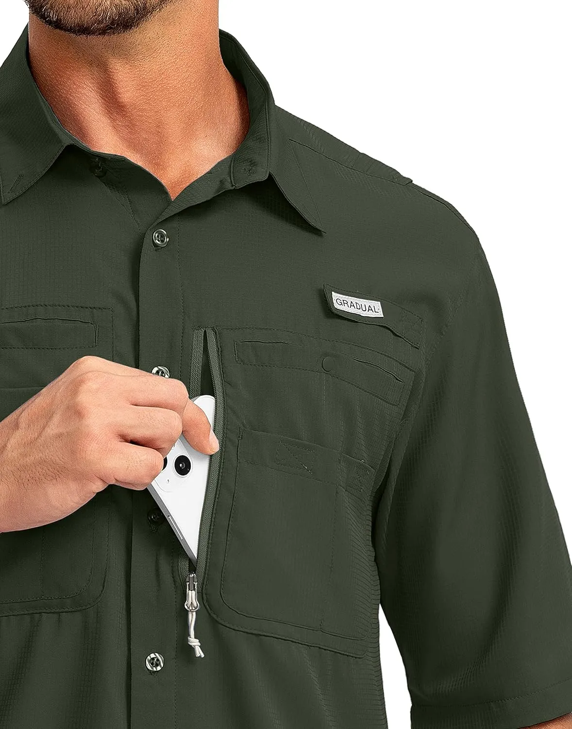Men's Fishing Shirts with Zipper Pockets UPF 50  Lightweight Cool Short Sleeve Button Down Shirts for Men Casual Hiking