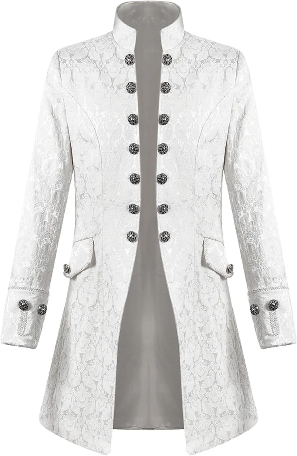 Men's Gothic Coat Jackets Medieval Standing Collar Court Clothing Solid Long Sleeve Retro Outwear Cardigan