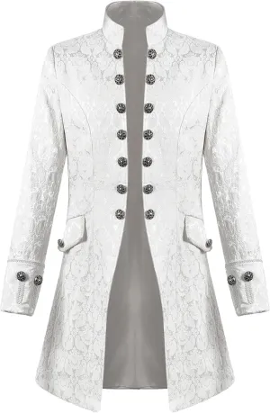 Men's Gothic Coat Jackets Medieval Standing Collar Court Clothing Solid Long Sleeve Retro Outwear Cardigan