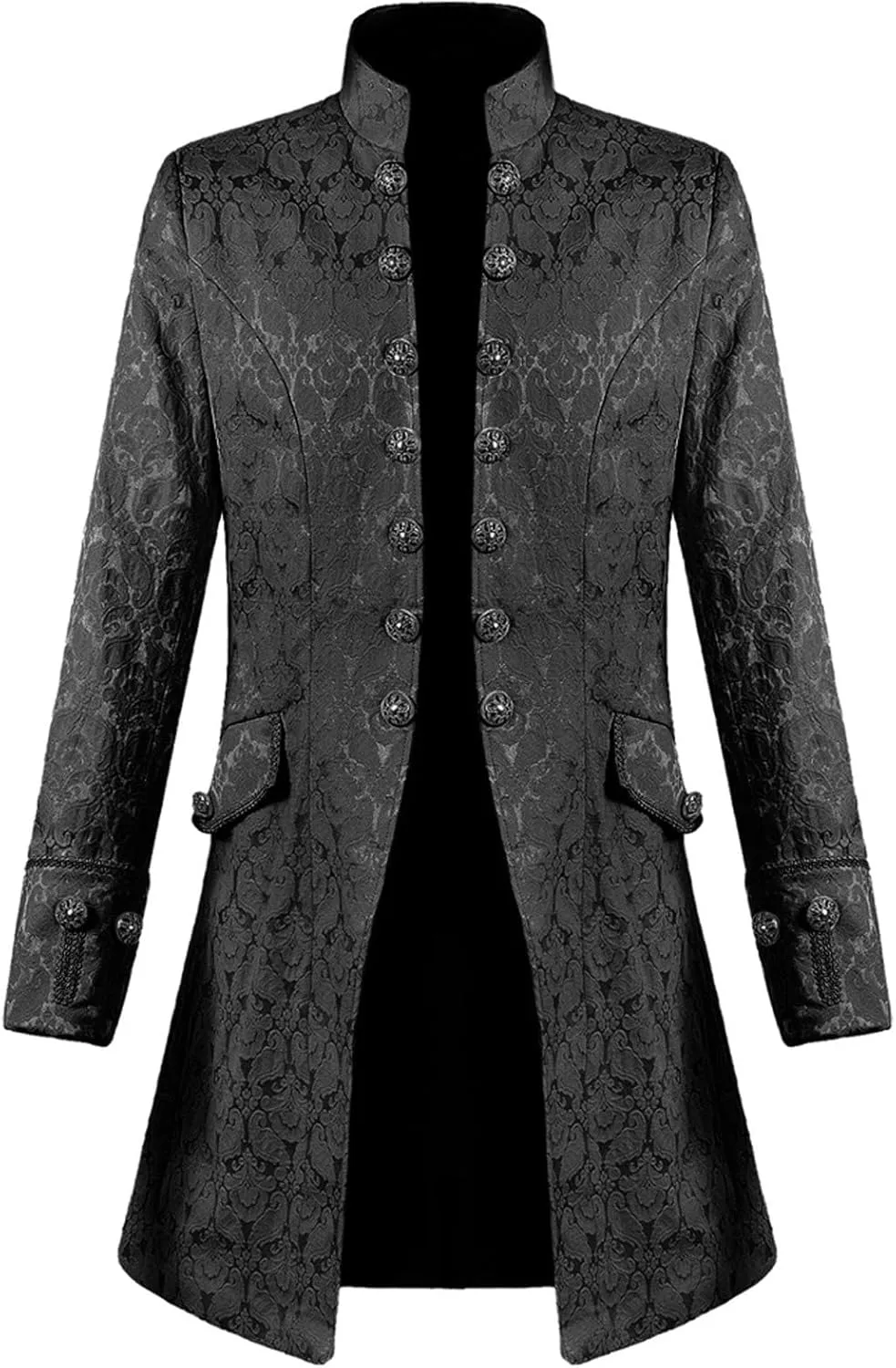 Men's Gothic Coat Jackets Medieval Standing Collar Court Clothing Solid Long Sleeve Retro Outwear Cardigan