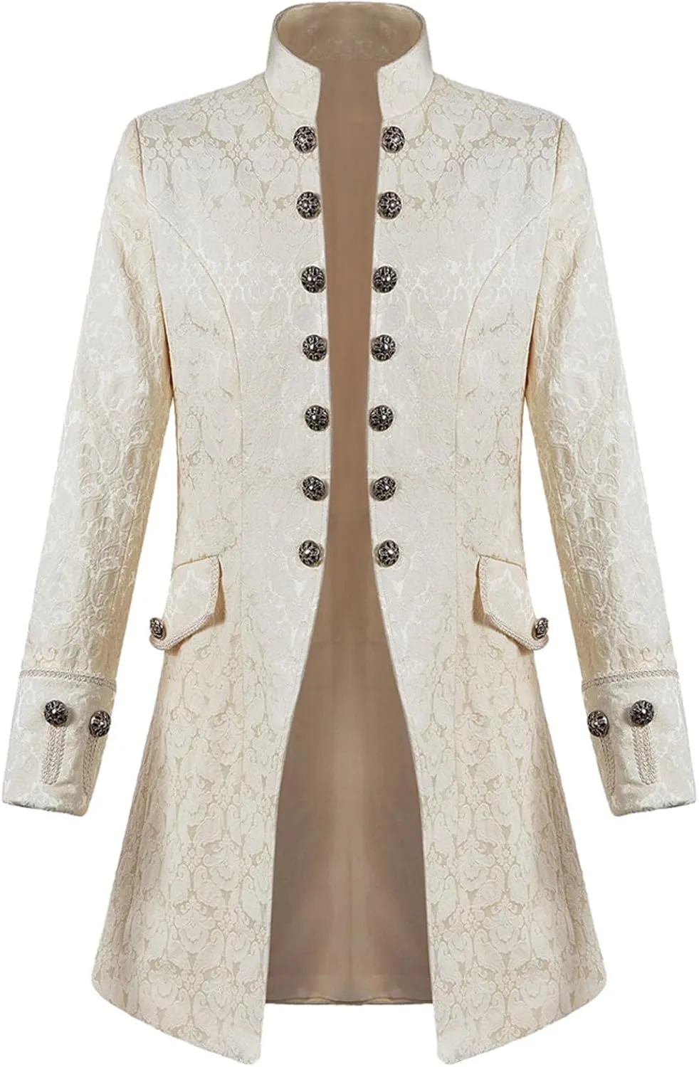 Men's Gothic Coat Jackets Medieval Standing Collar Court Clothing Solid Long Sleeve Retro Outwear Cardigan