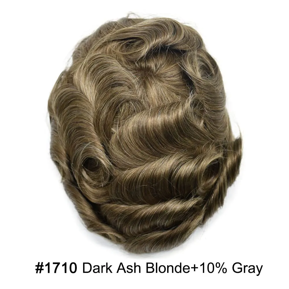 Mens Hair System Ultra Thin Skin Toupee For Men Transparent Super Thin Poly V-Looped Hair Piece For Men Toupee Protesis Capilar Para Hombre8x10#1710#17 DARK ASH BLONDE 10%GREY 90%Light density