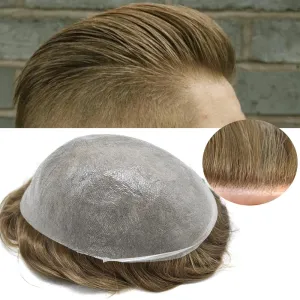 Mens Hair System Ultra Thin Skin Toupee For Men Transparent Super Thin Poly V-Looped Hair Piece For Men Toupee Protesis Capilar Para Hombre8x10#1710#17 DARK ASH BLONDE 10%GREY 90%Light density