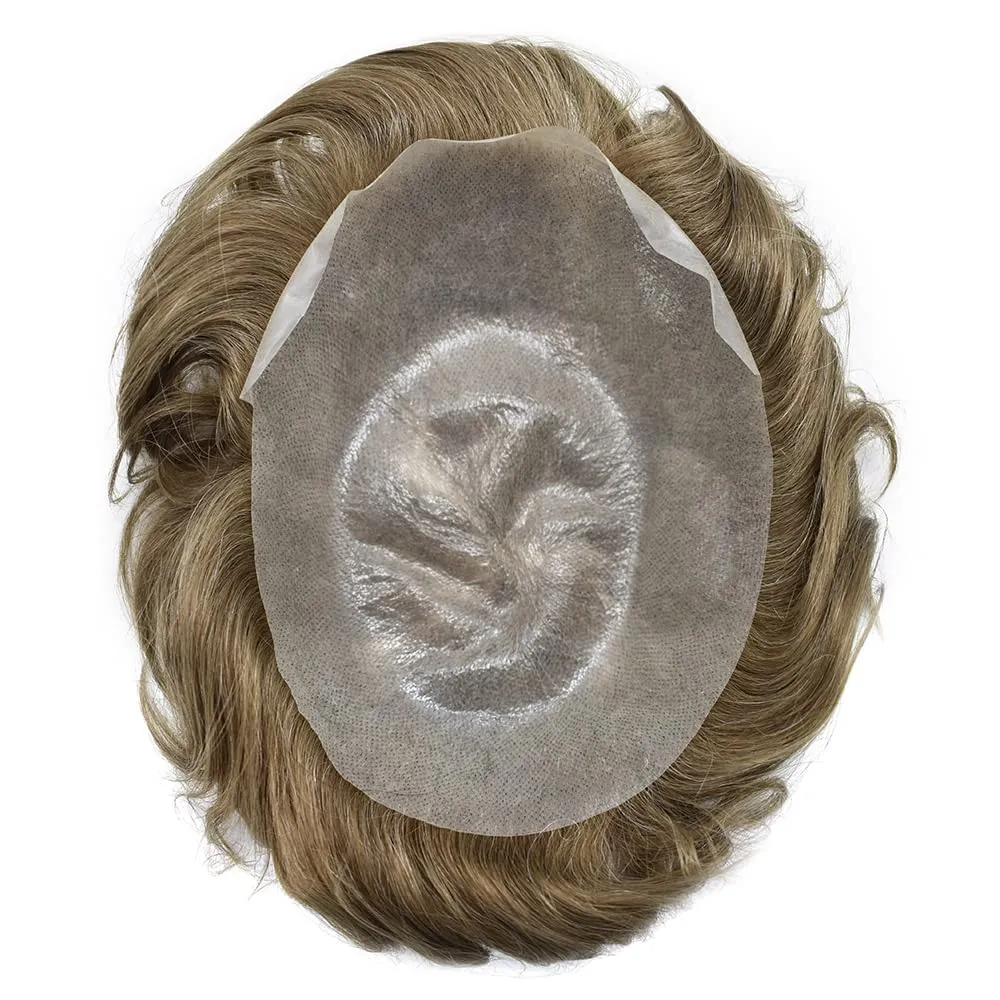 Mens Hair System Ultra Thin Skin Toupee For Men Transparent Super Thin Poly V-Looped Hair Piece For Men Toupee Protesis Capilar Para Hombre8x10#1710#17 DARK ASH BLONDE 10%GREY 90%Light density