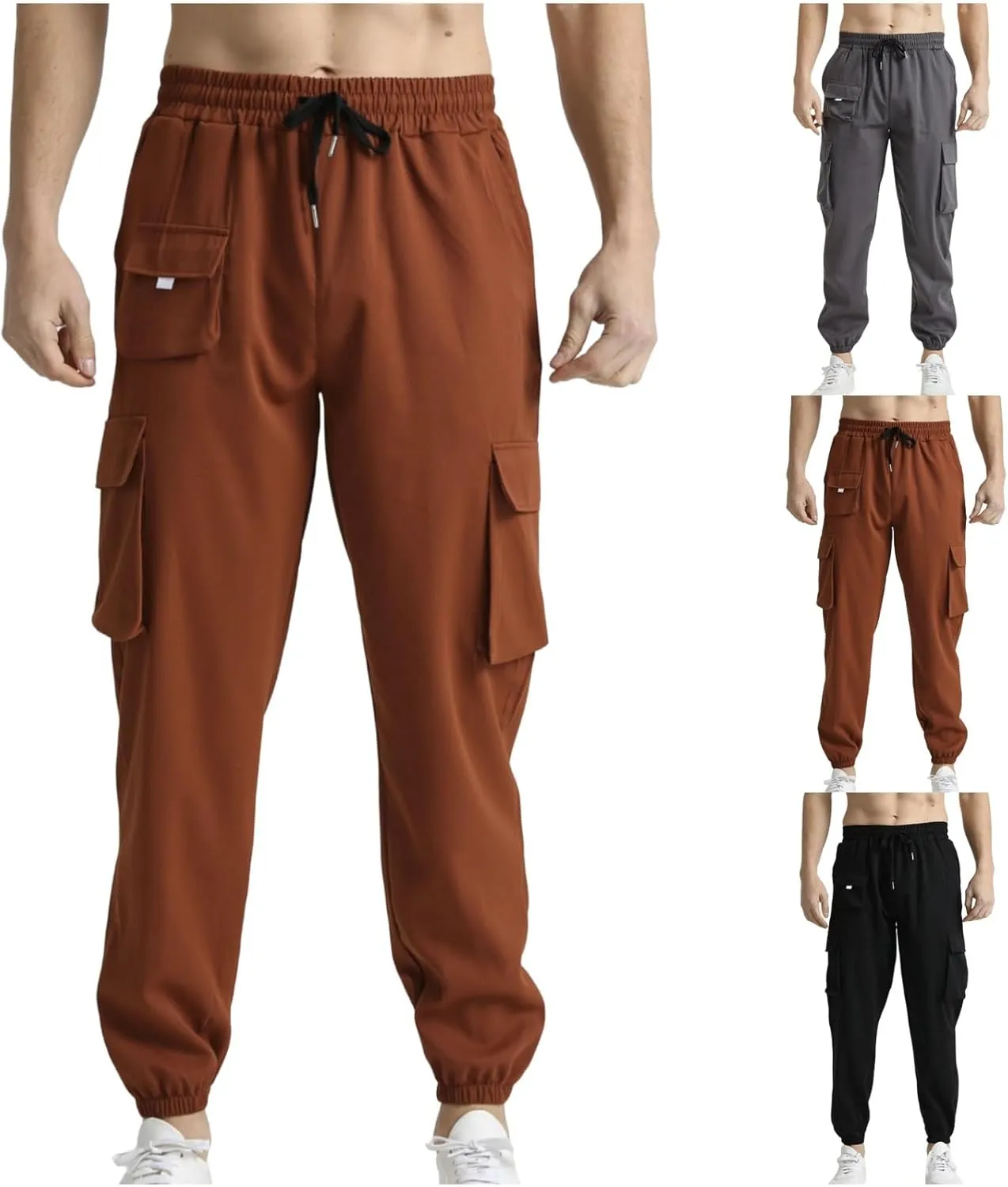 Mens Joggers Casual Relaxed Fit Lightweight Drawstring Cargo Pants with Pocket Sports Athletic Outdoor Sweatpants