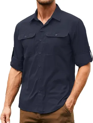 Men's Safari Hiking UPF 50  UV Long Sleeve Work Shirt Lightweight Quick Dry Cooling Outdoor Sun Protection Fishing Shirts