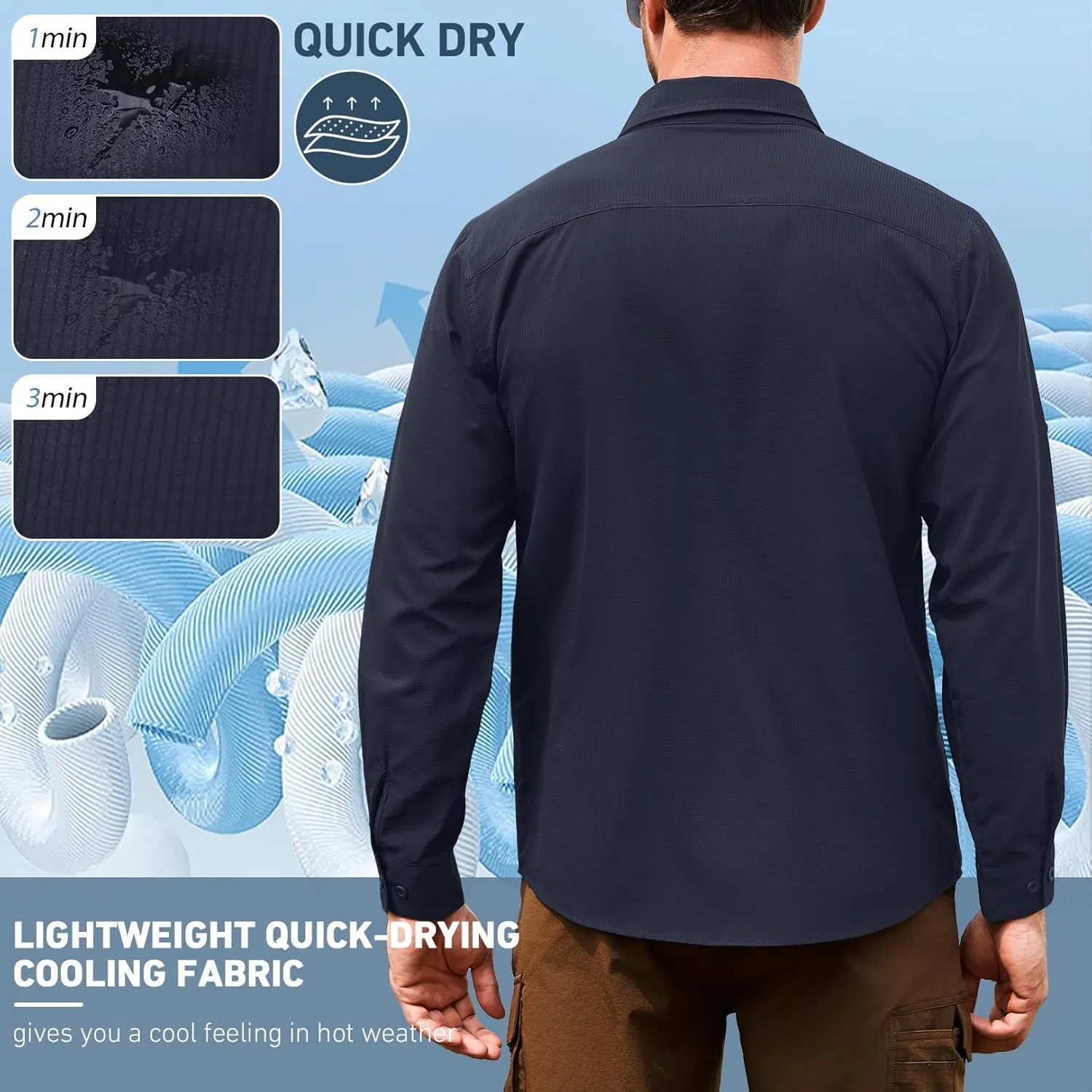 Men's Safari Hiking UPF 50  UV Long Sleeve Work Shirt Lightweight Quick Dry Cooling Outdoor Sun Protection Fishing Shirts