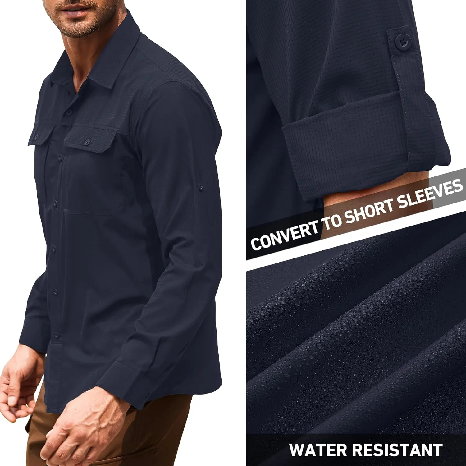 Men's Safari Hiking UPF 50  UV Long Sleeve Work Shirt Lightweight Quick Dry Cooling Outdoor Sun Protection Fishing Shirts