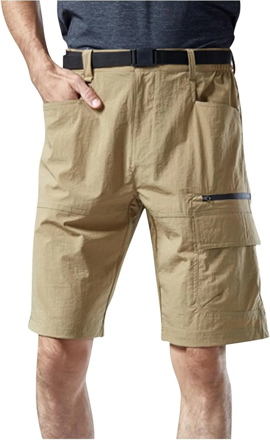 Men's Shorts Casual Cotton Buckle Zipper Multi Pocket Cargo Shorts 6 Inch Inseam Regular Big and Tall Work Shorts