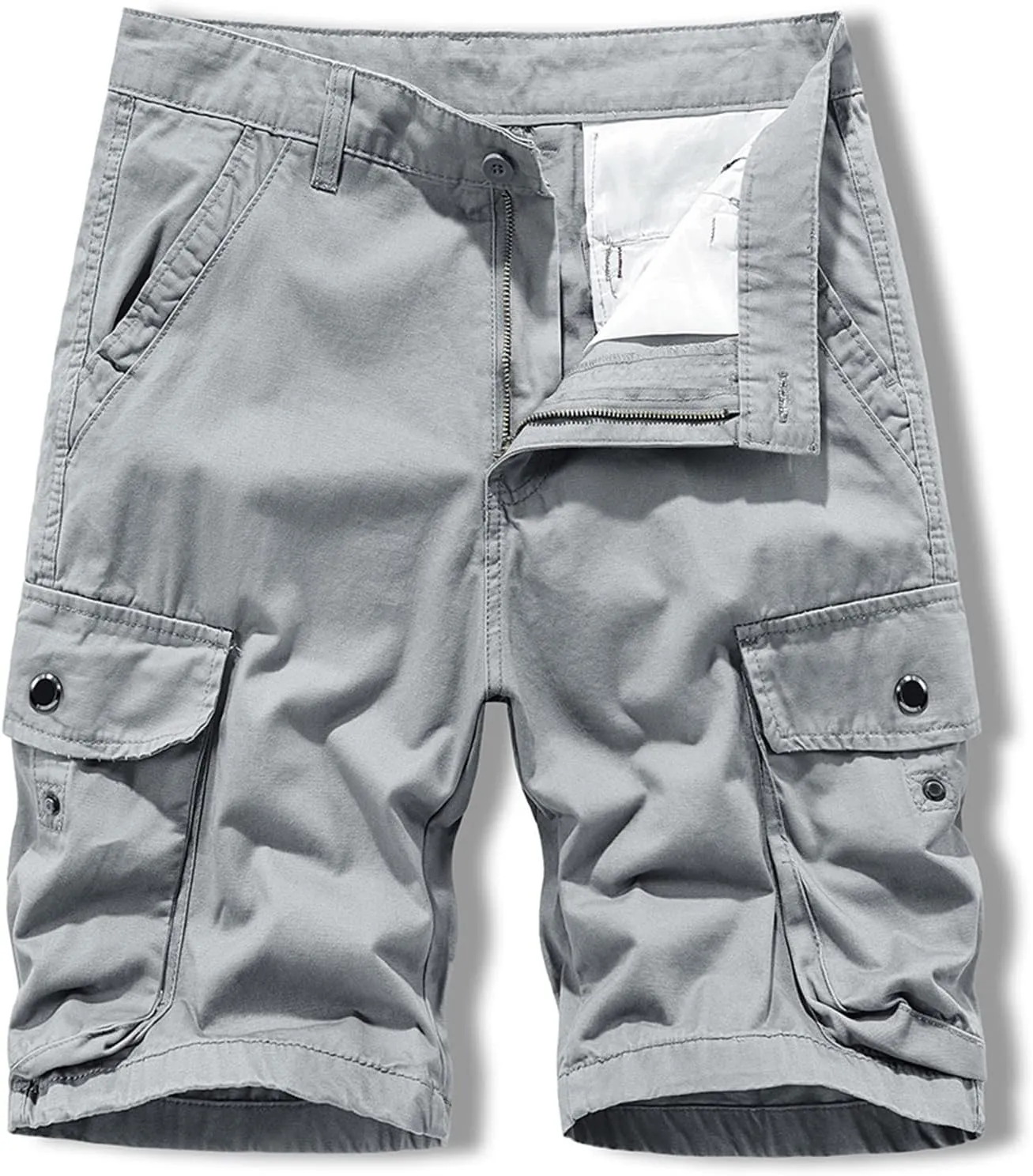Mens Slim Fit Shorts Casual Cotton Multi Pockets Solid Cargo Shorts Big and Tall Buckle Zipper Tooling Shorts