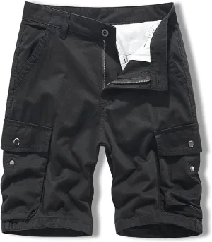 Mens Slim Fit Shorts Casual Cotton Multi Pockets Solid Cargo Shorts Big and Tall Buckle Zipper Tooling Shorts