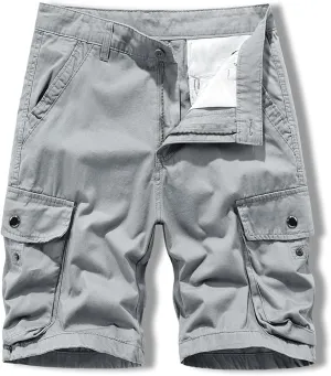 Mens Slim Fit Shorts Casual Cotton Multi Pockets Solid Cargo Shorts Big and Tall Buckle Zipper Tooling Shorts