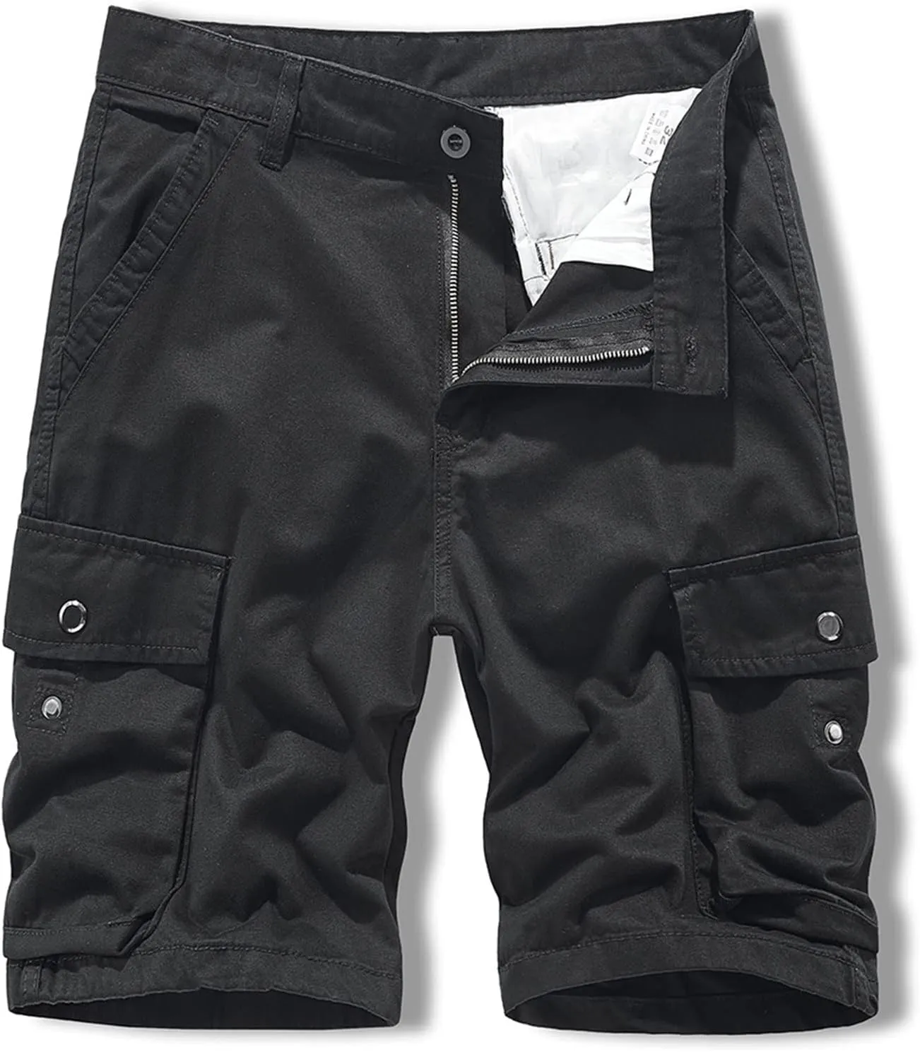 Mens Slim Fit Shorts Casual Cotton Multi Pockets Solid Cargo Shorts Big and Tall Buckle Zipper Tooling Shorts