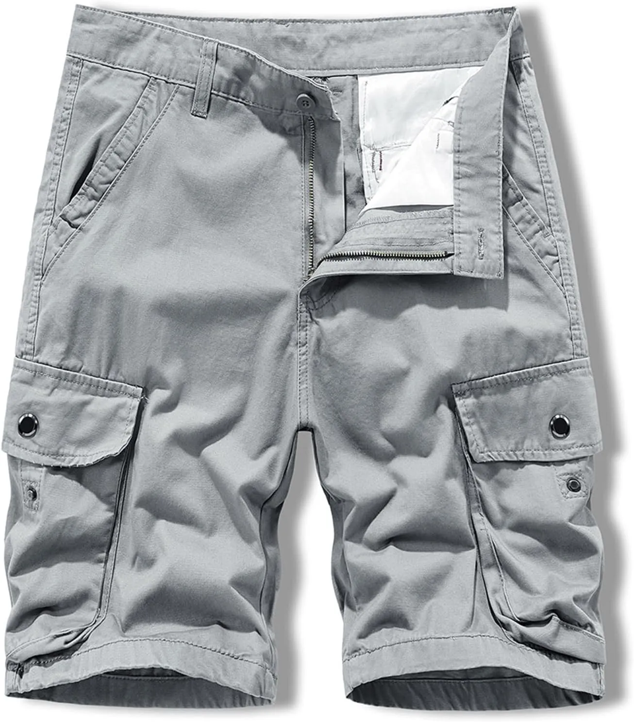Mens Slim Fit Shorts Casual Cotton Multi Pockets Solid Cargo Shorts Big and Tall Buckle Zipper Tooling Shorts