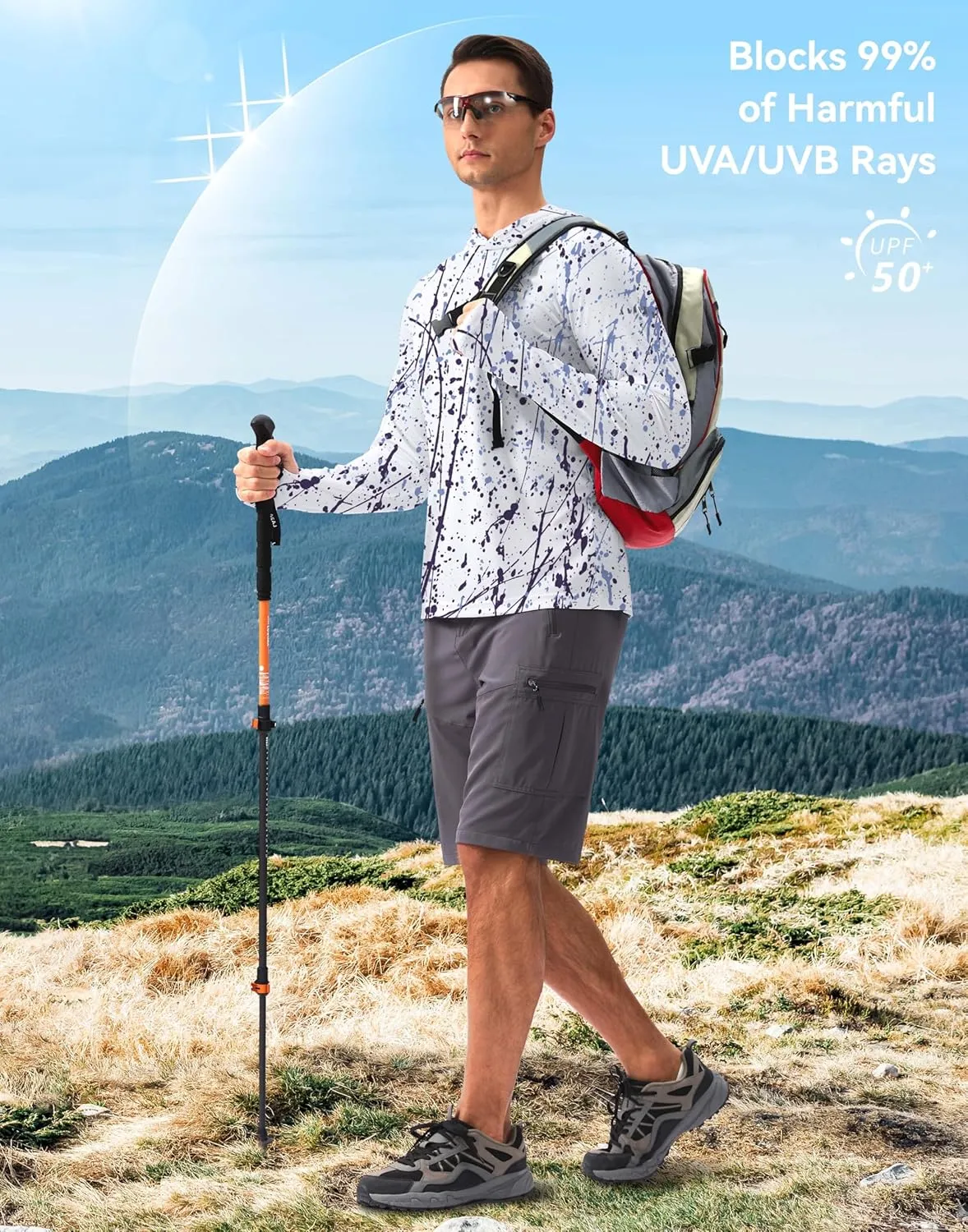 Men's Sun Protection Hoodie Shirt UPF 50  Long Sleeve Fishing Rash Guard UV SPF Summer Lightweight Hiking Shirt for Men