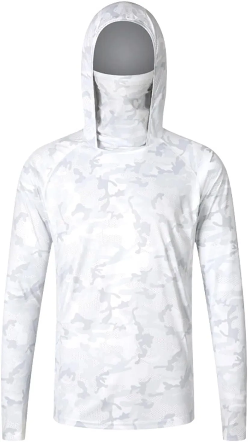 Men's Sun Protection Hoodie Shirts UPF 50  Long Sleeve Rash Guard Performance Hiking Fishing Shirts with Neck Gaiter